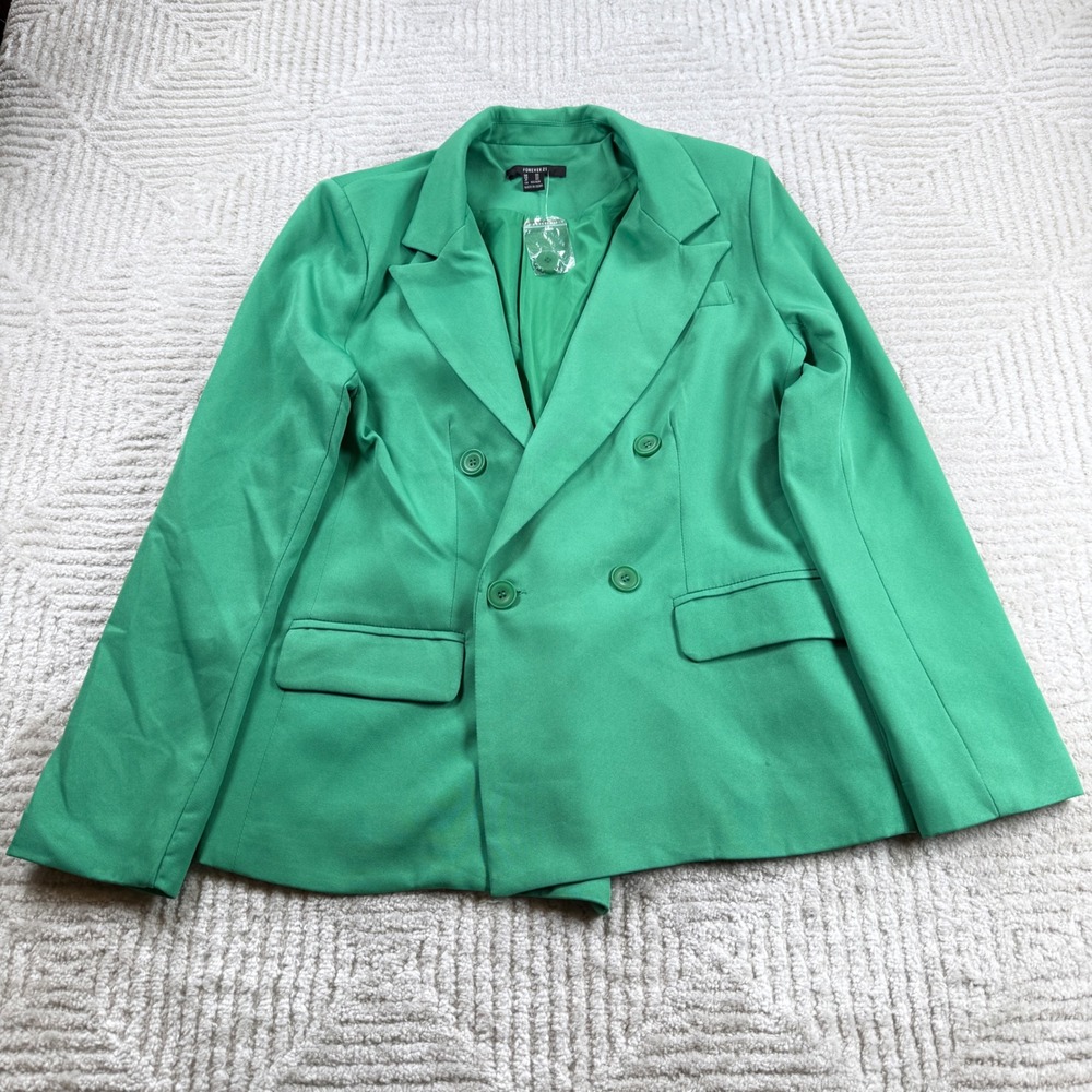 Forever 21 Blazer Women XS Green Double Breasted Office Bold Academic Preppy